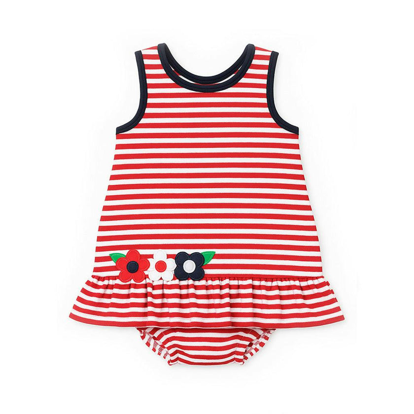 Stripe Knit Romper With Flowers