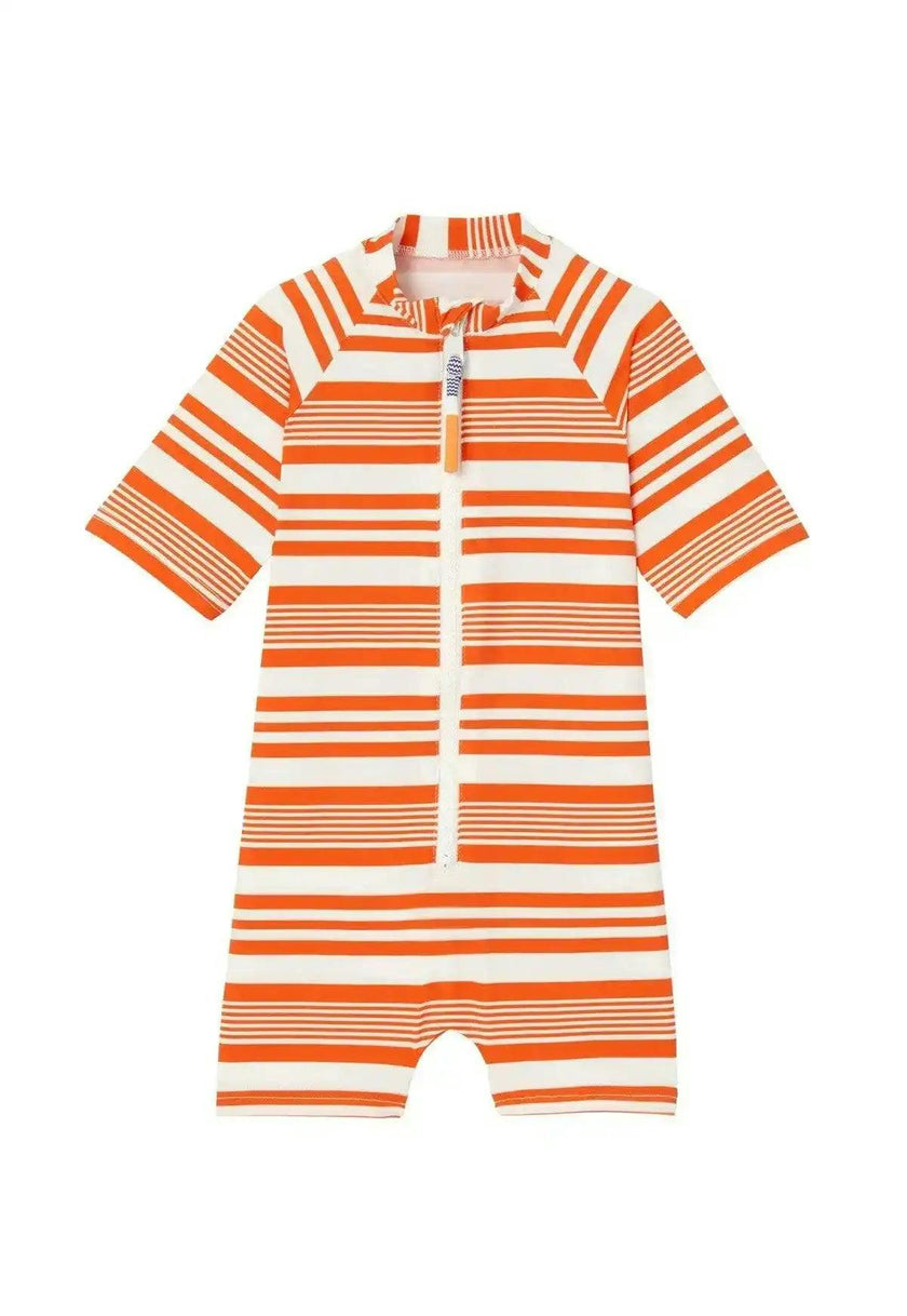 Boys' anti-UV short-sleeved jumpsuit, orange striped | COMBI MALO