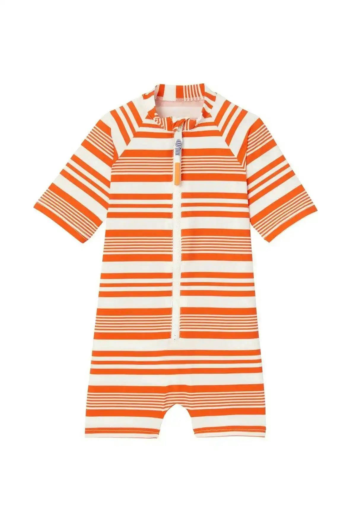 Boys' anti-UV short-sleeved jumpsuit, orange striped | COMBI MALO