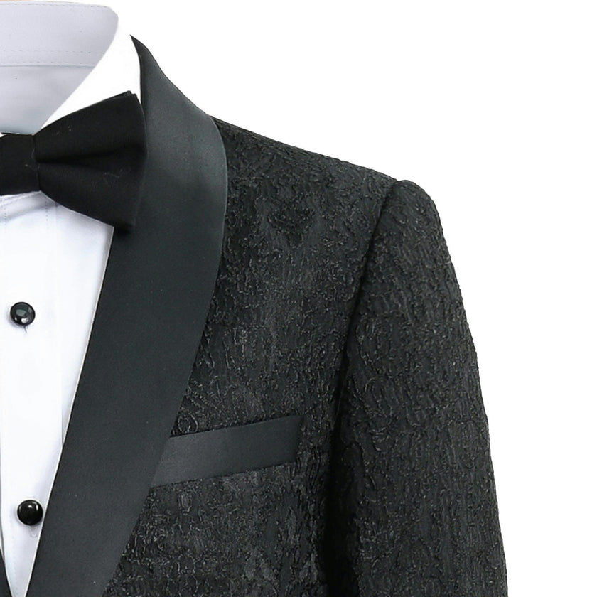 Textured Suit Set with Satin Lapels