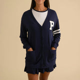 Varsity Navy Women's French Terry Varsity Cardigan