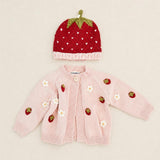 Cotton Strawberry Flower Cardigan and Hat Set - Blush