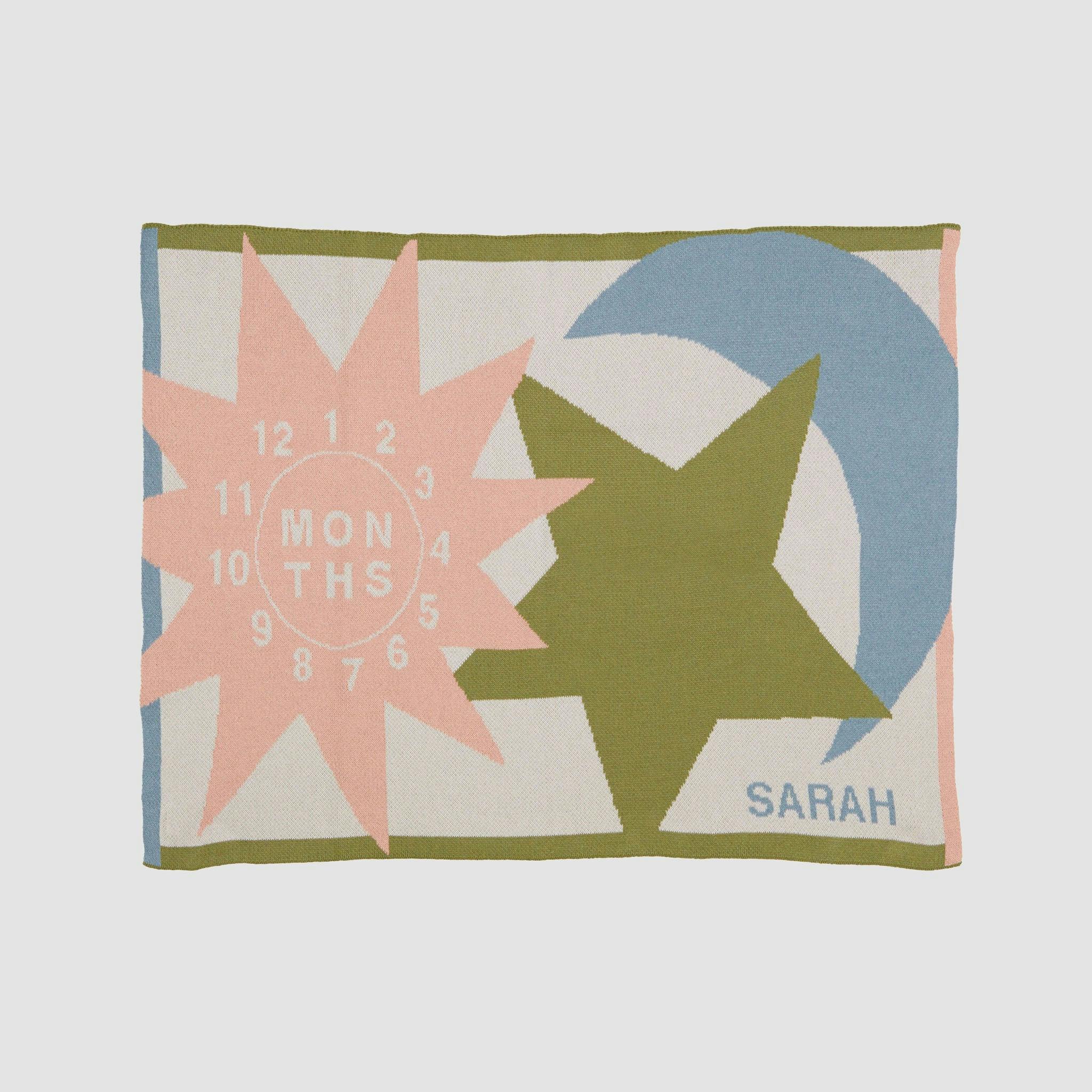 Custom Personalized Baby Sustainable Knit Throw Blanket - Sun Moon Stars Milestone