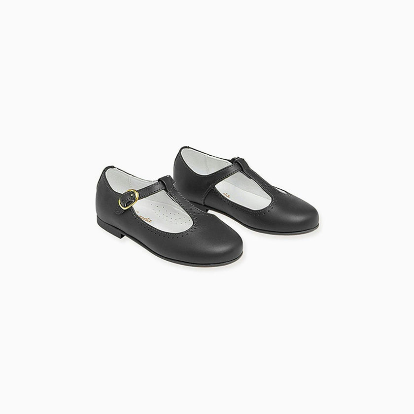 Black Leather Girl T-Bar Shoes