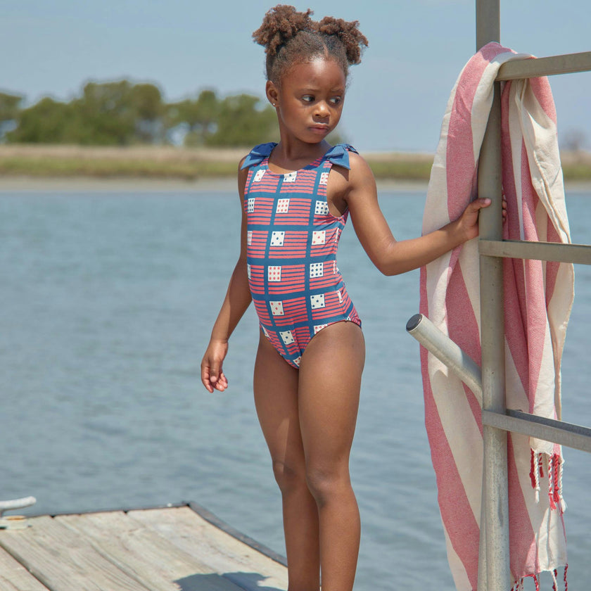 Girls Shelly Suit - Navy Flags