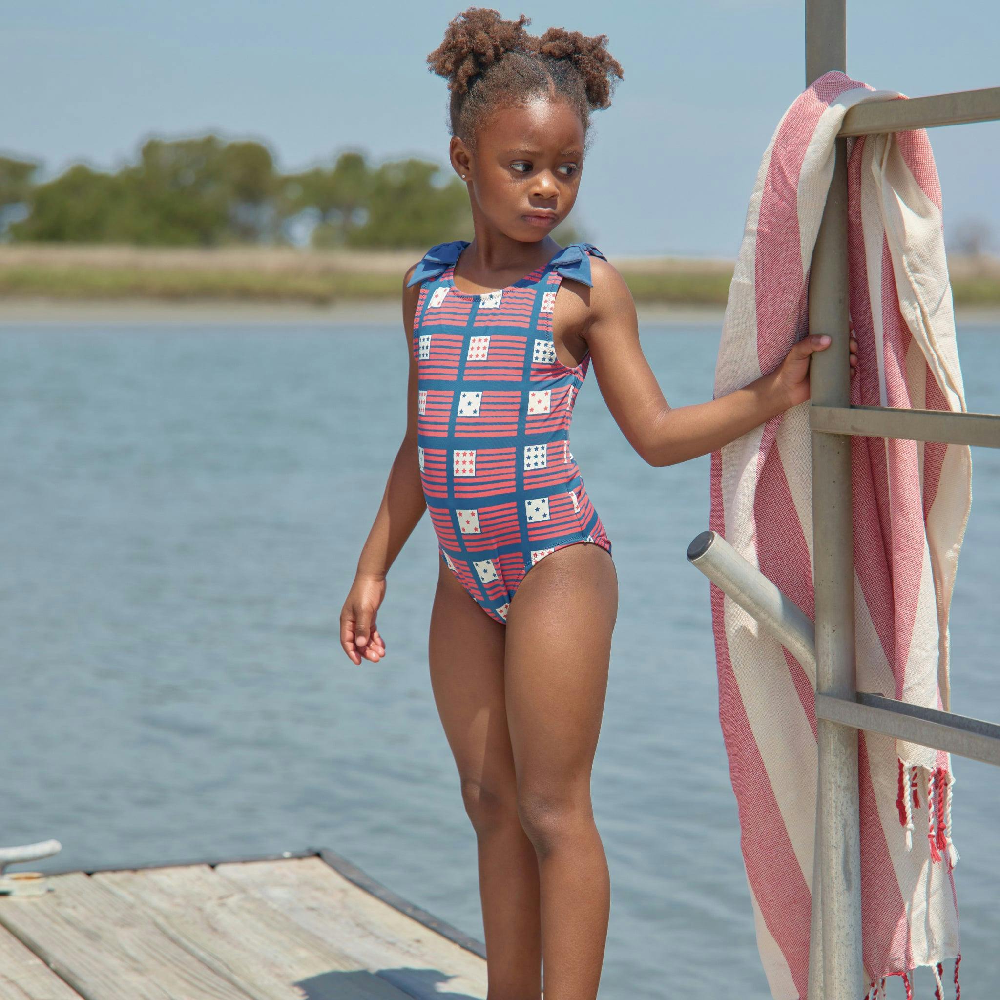 Girls Shelly Suit - Navy Flags