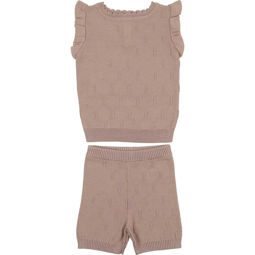 Honeycomb Knit Scallop 2-Piece Top & Short Set