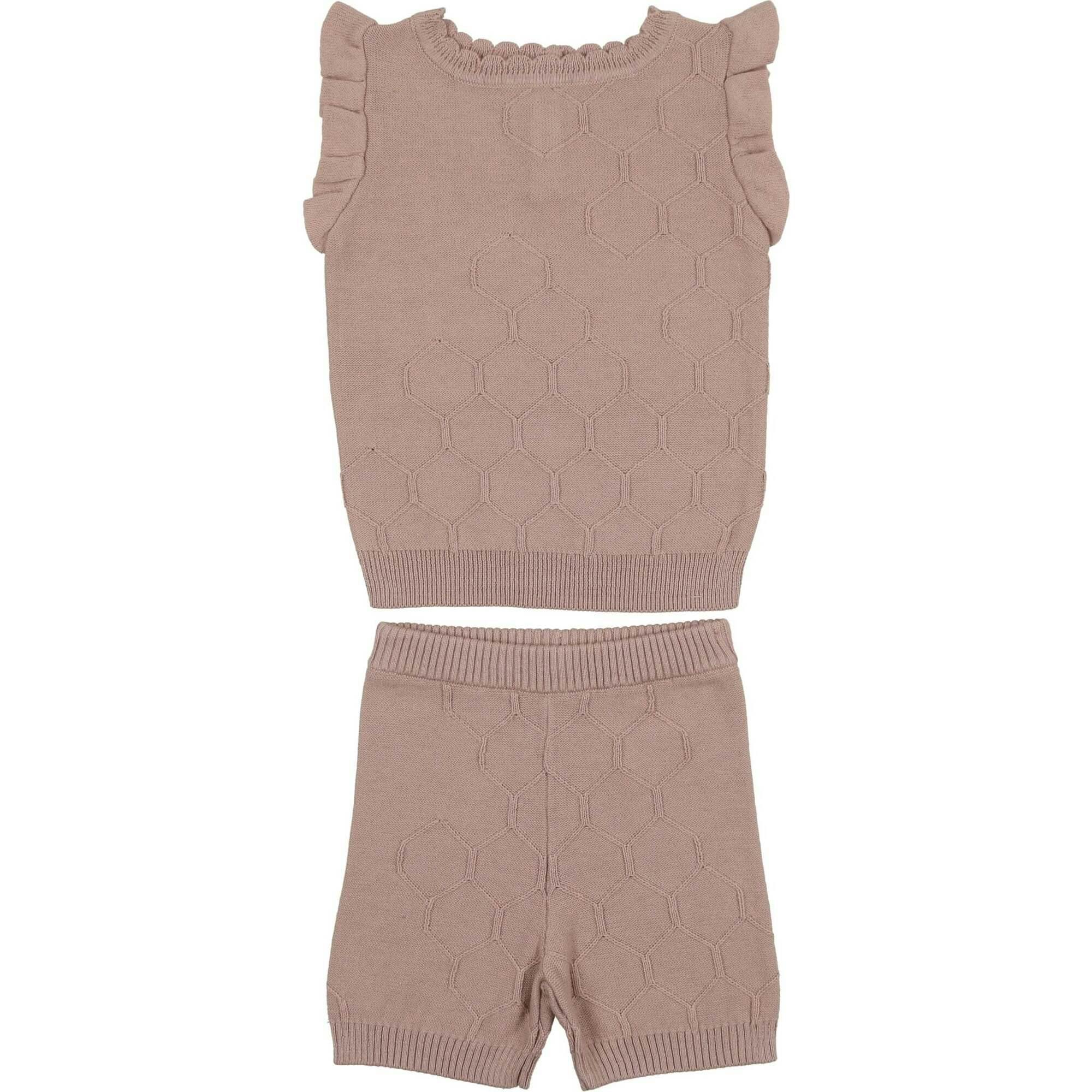 Honeycomb Knit Scallop 2-Piece Top & Short Set