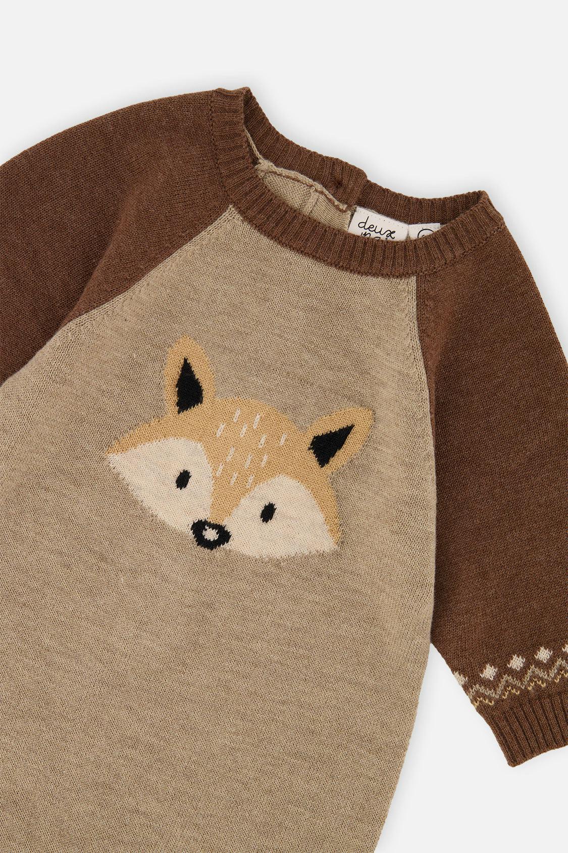 Knitted Intarsia Romper Brown Cinnamon