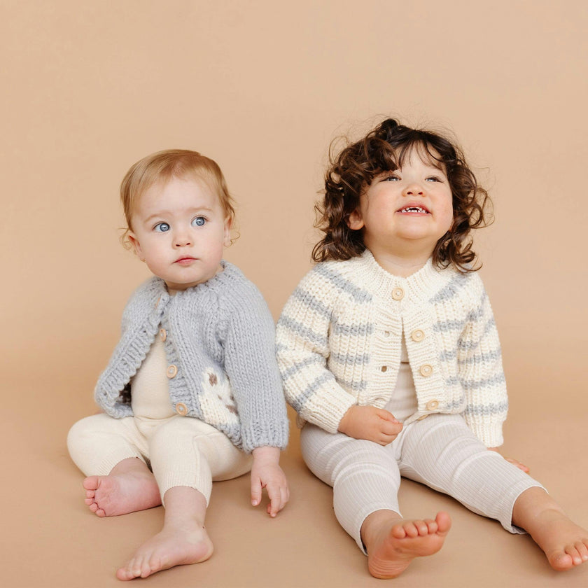 Rib Knit Stripe Cardigan, Bowie Grey