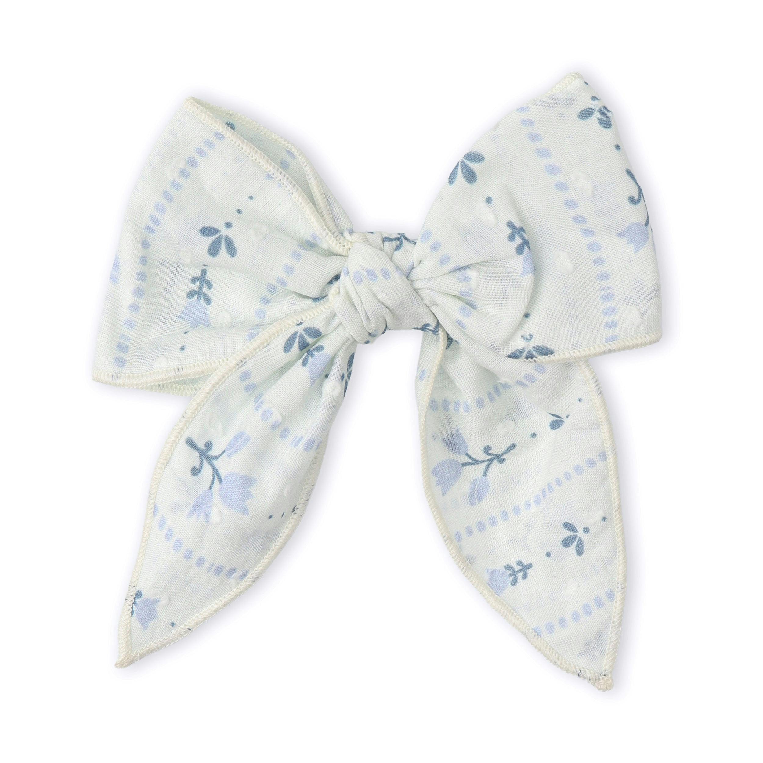 Organic Hair Bow Clip - Blue Vines