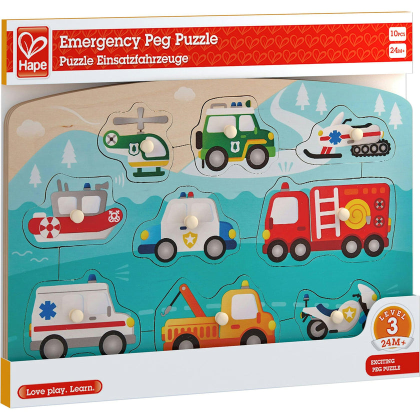 Hape: Peg Puzzle: Emergency - 10pc Wooden Puzzle