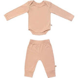 Solid Baby Bamboo Bodysuit Jogger Set, Tan