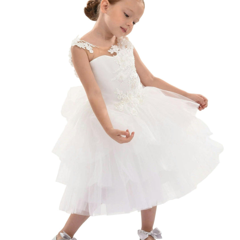White Carnelian Floral Embroidered Tulle Dress