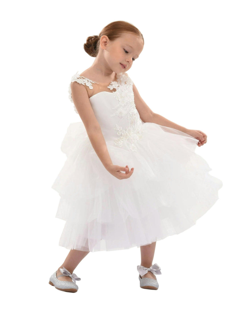 White Carnelian Floral Embroidered Tulle Dress