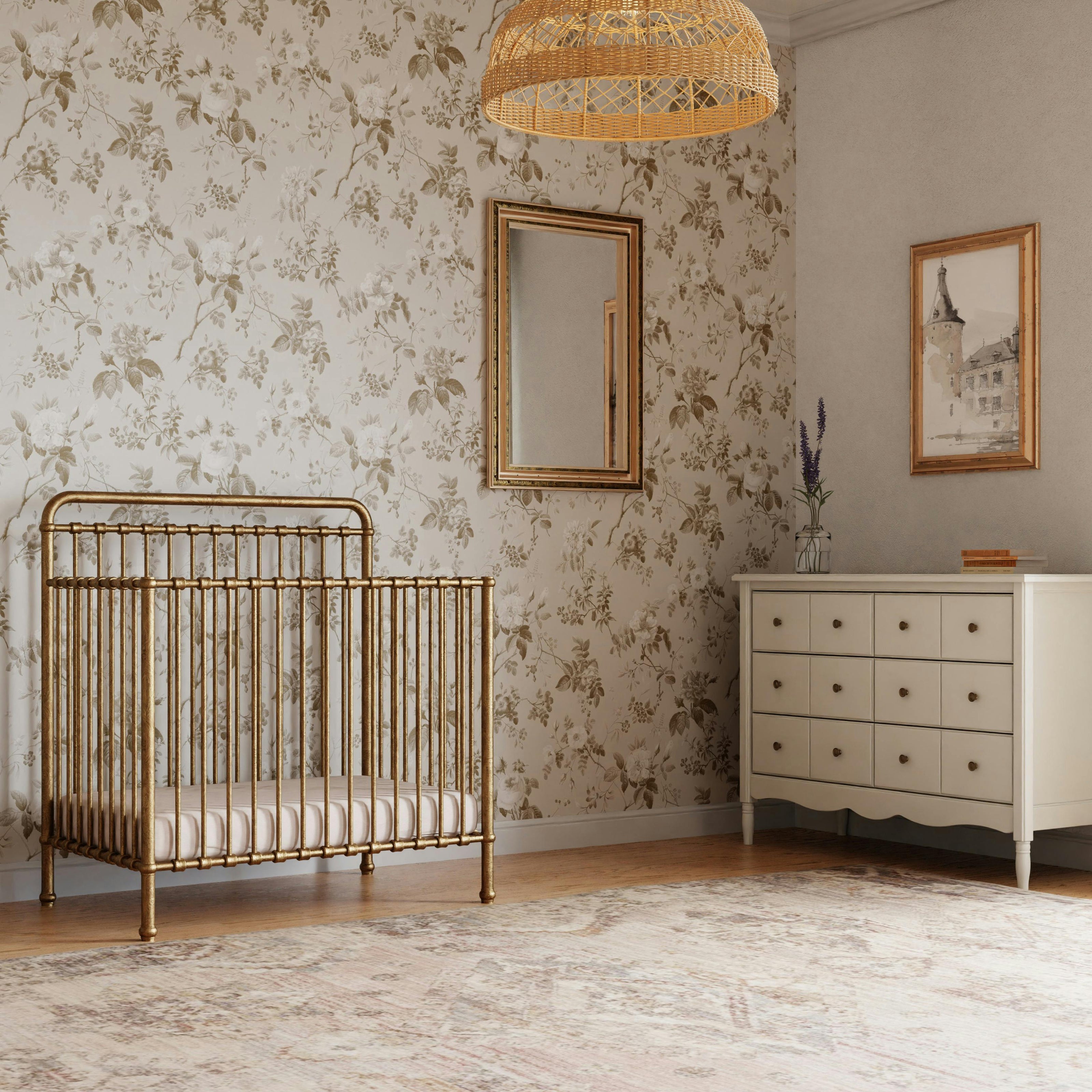 Winston 4-In-1 Convertible Mini Crib in Vintage Gold