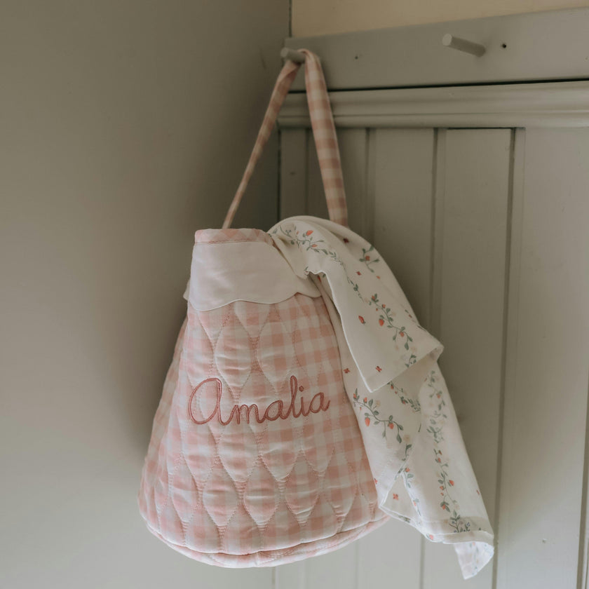Quilted Storage Basket - Pink Gingham