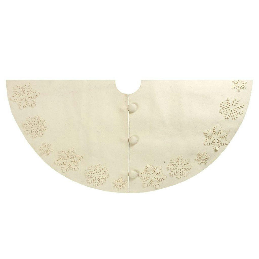 Snowflakes Hand-felted Wool Cream XL Christmas Tree Skirt Felt 72"