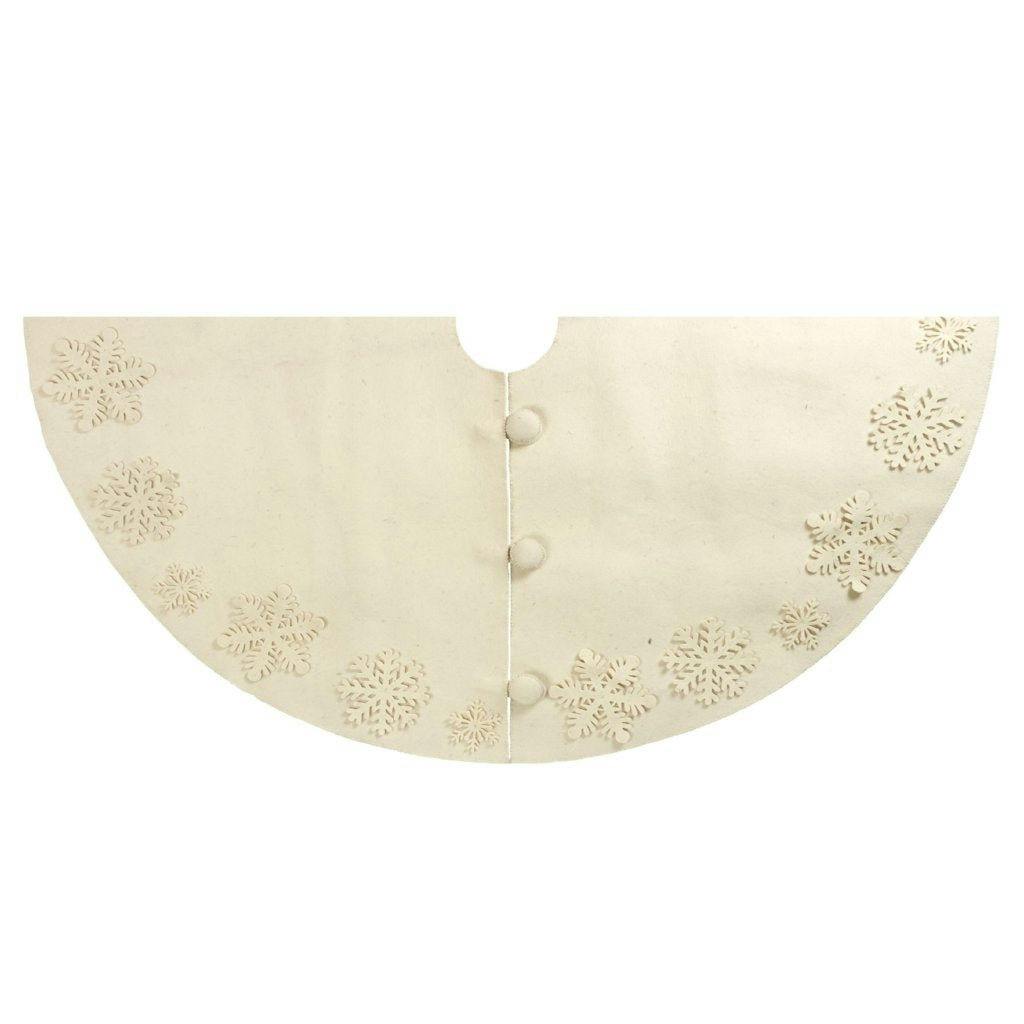 Snowflakes Hand-felted Wool Cream XL Christmas Tree Skirt Felt 72