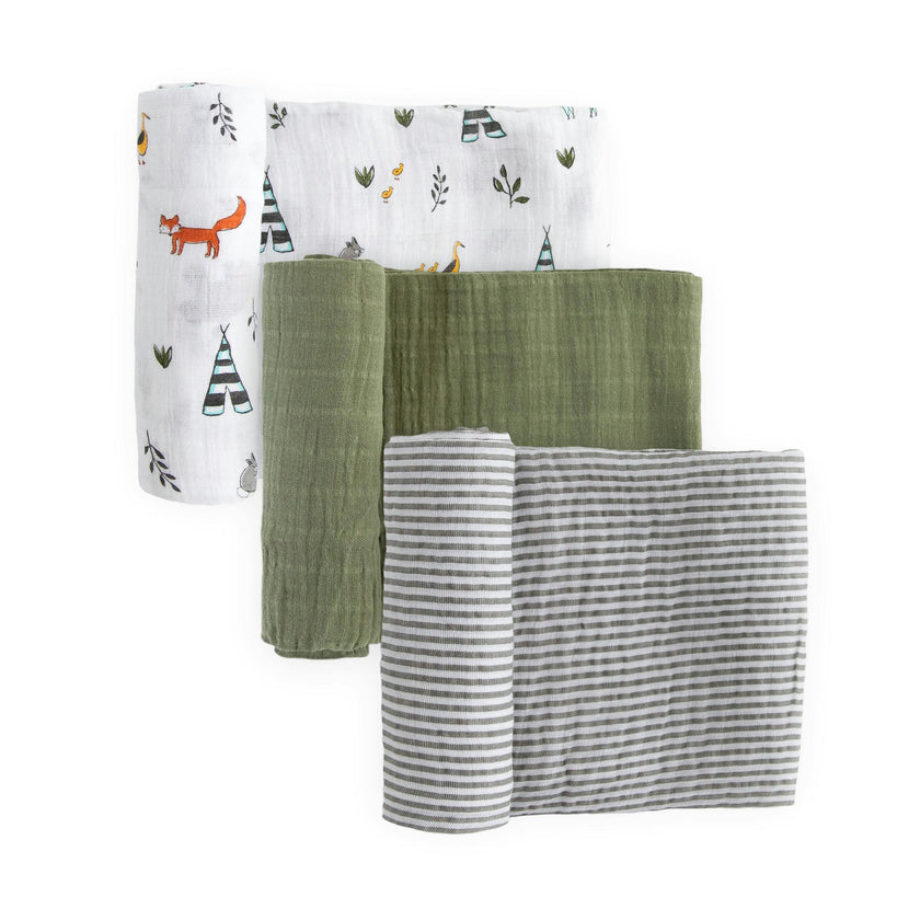 Cotton Muslin Swaddle Blanket 3 Pack - Forest Friends 2