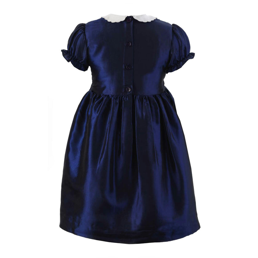 Taffeta 2-Tone Puff Sleeve Elastic Cuff Smocked Dress