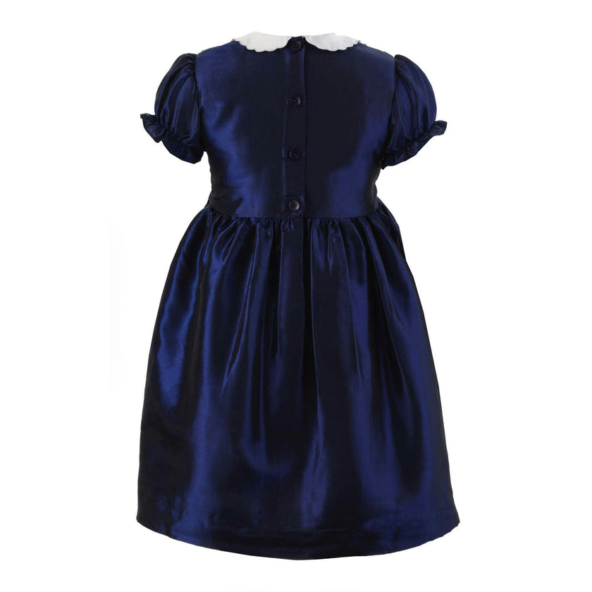 Taffeta 2-Tone Puff Sleeve Elastic Cuff Smocked Dress