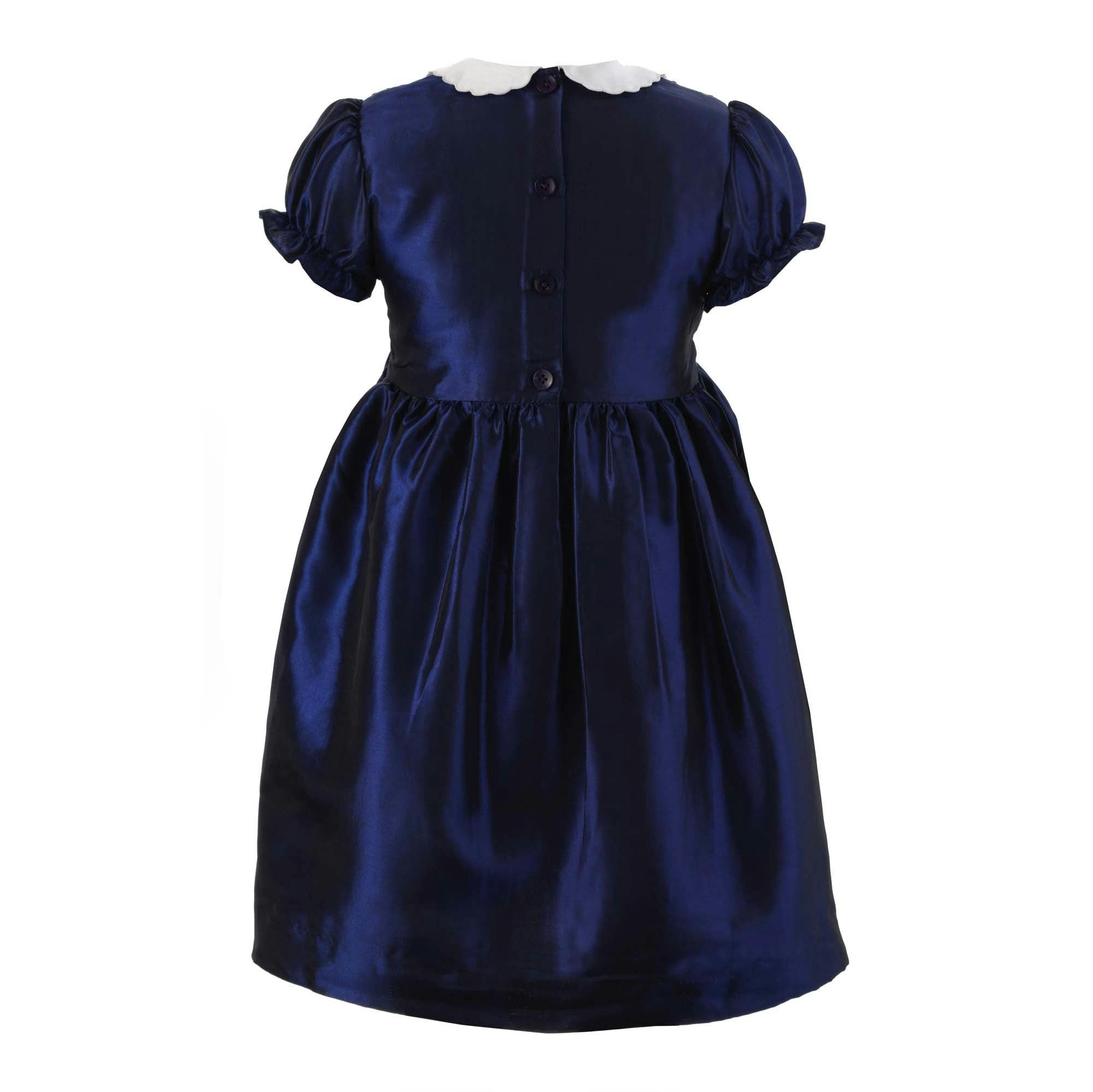 Taffeta 2-Tone Puff Sleeve Elastic Cuff Smocked Dress