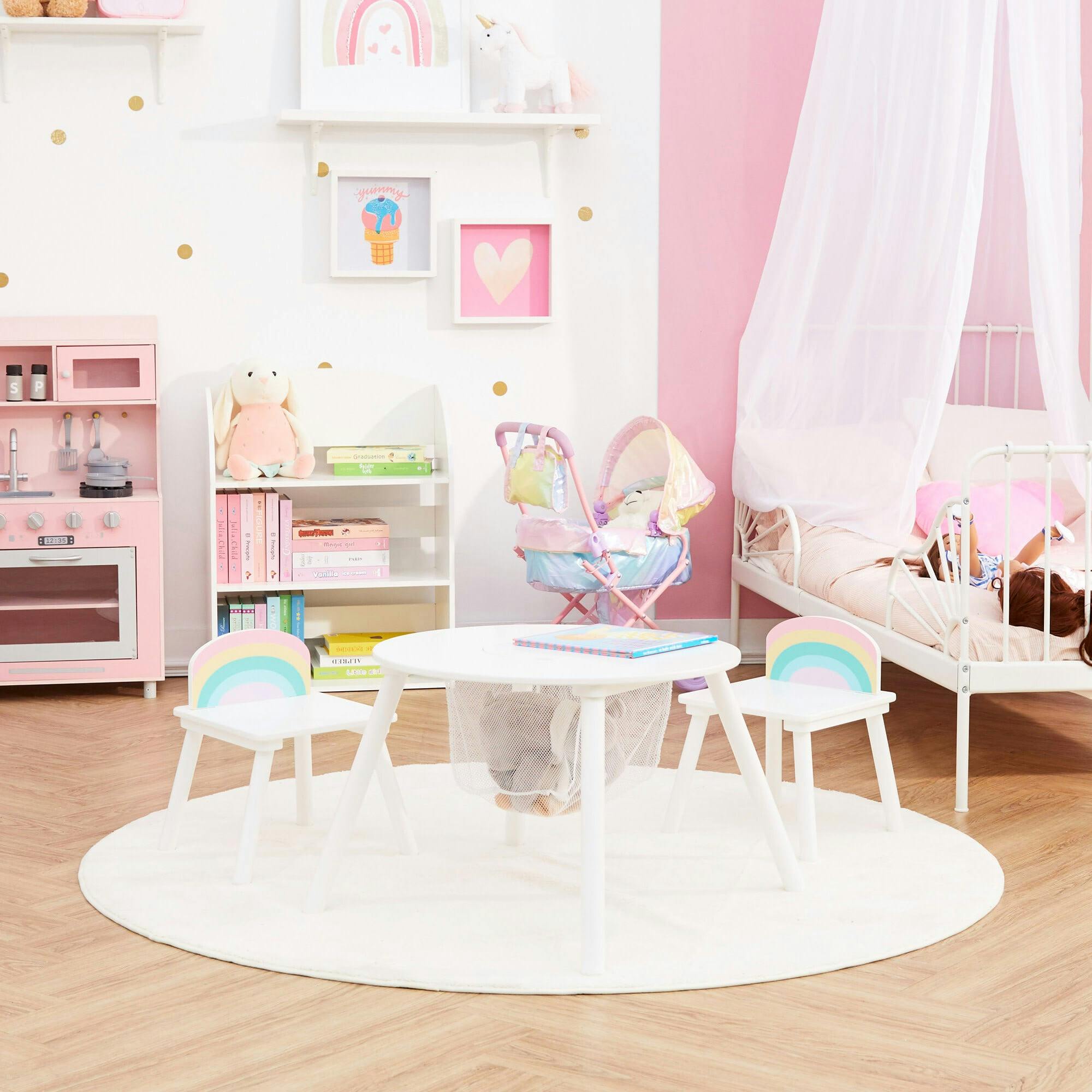 Fantasy Fields by Teamson Kids - Rainbow Fishnet Play Table & Chairs Kids Furniture