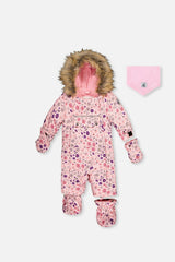 Baby One Piece Snowsuit Adapted For Car Seats Pink Mini Flower Print