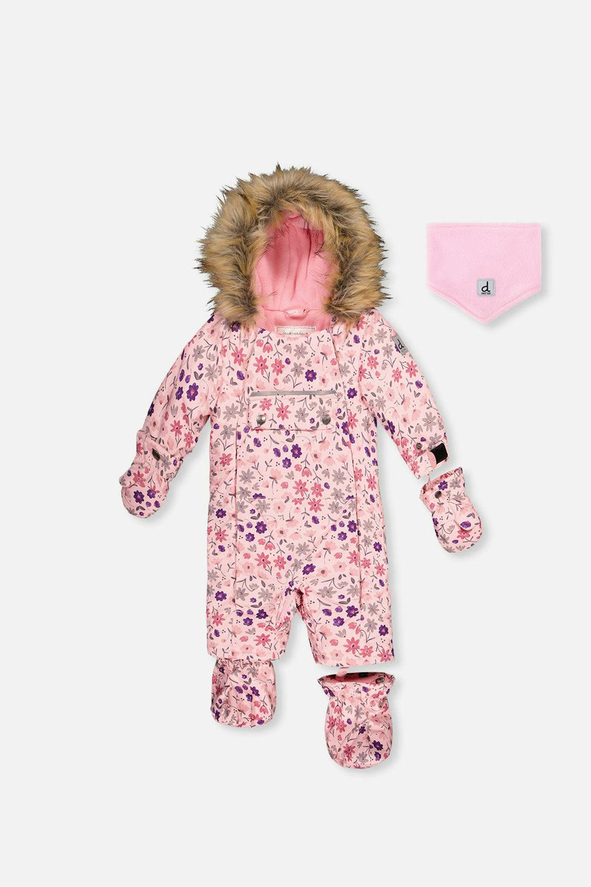Baby One Piece Snowsuit Adapted For Car Seats Pink Mini Flower Print