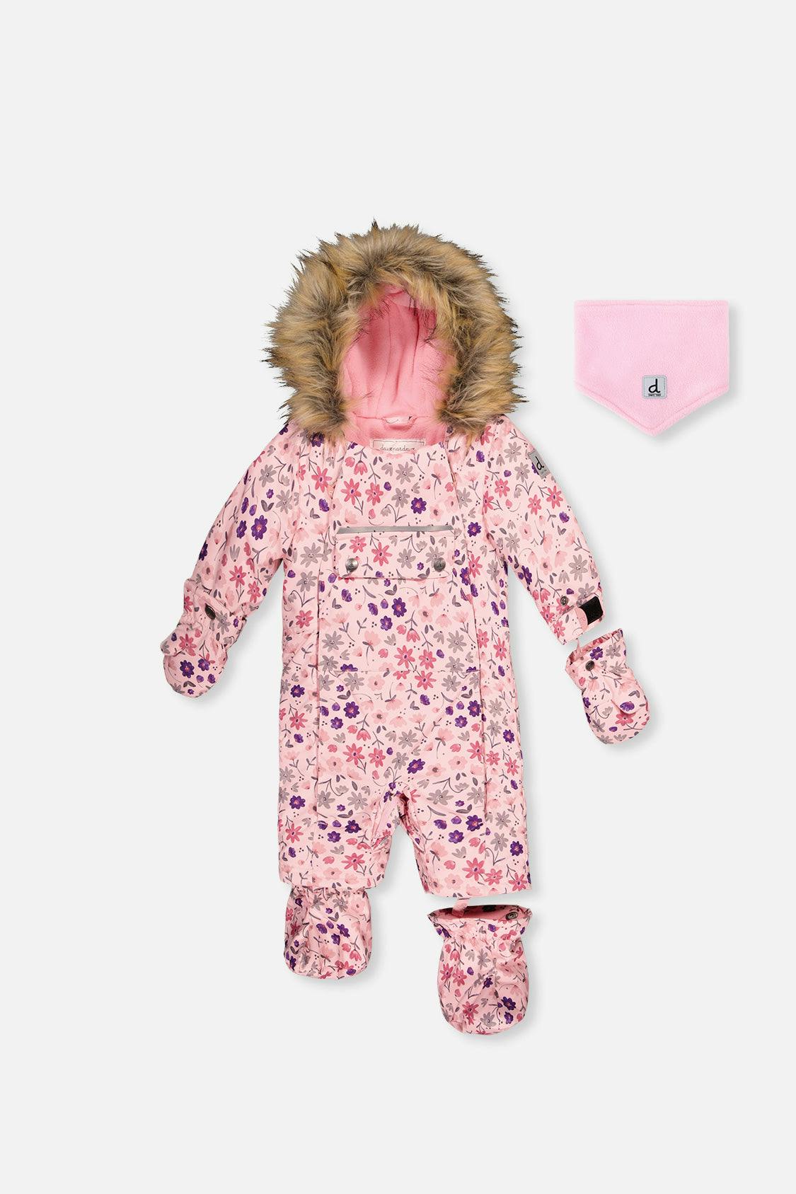 Baby One Piece Snowsuit Adapted For Car Seats Pink Mini Flower Print