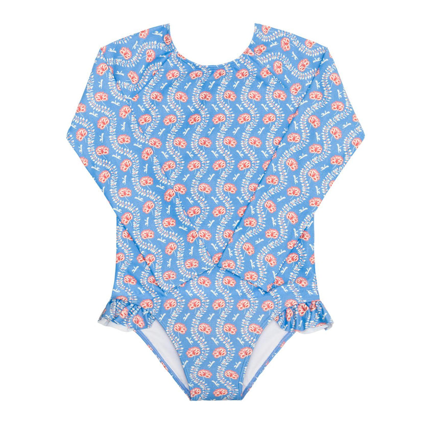 Girls Blue Primrose Rashguard One Piece