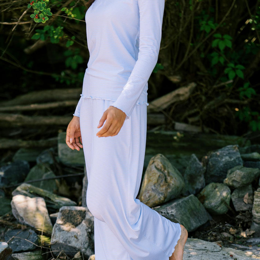 Women's Powder Blue Stripe Pima Pajamas Set