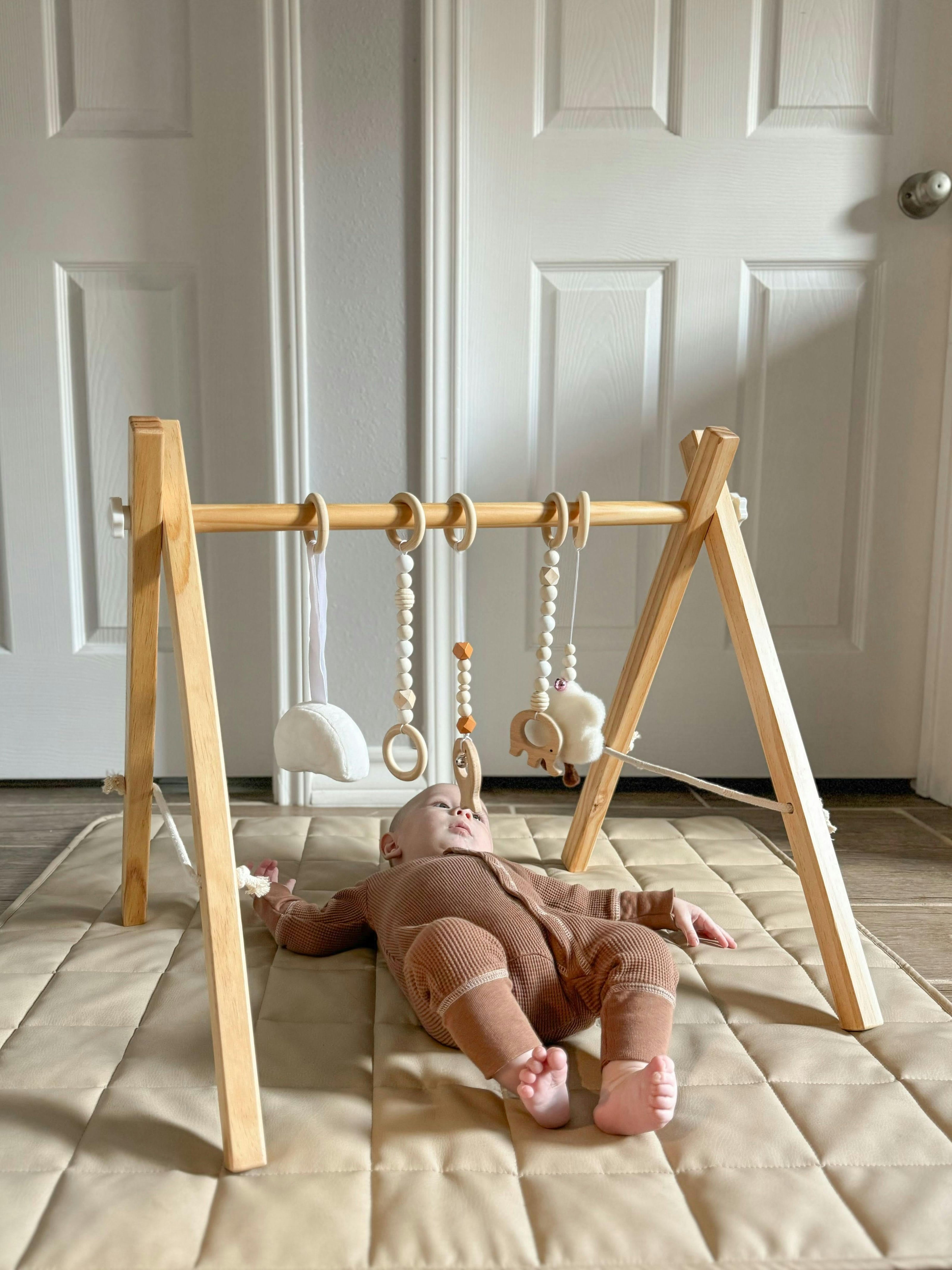Lilac Wooden Baby Gym | Montessori Infant Play Gym with Hanging Toys