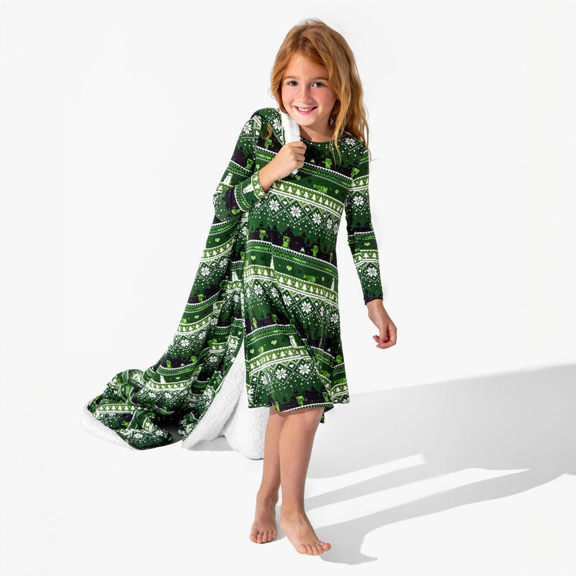 Minecraft: Creeper Holiday Bamboo Girls' Long Sleeve Dress