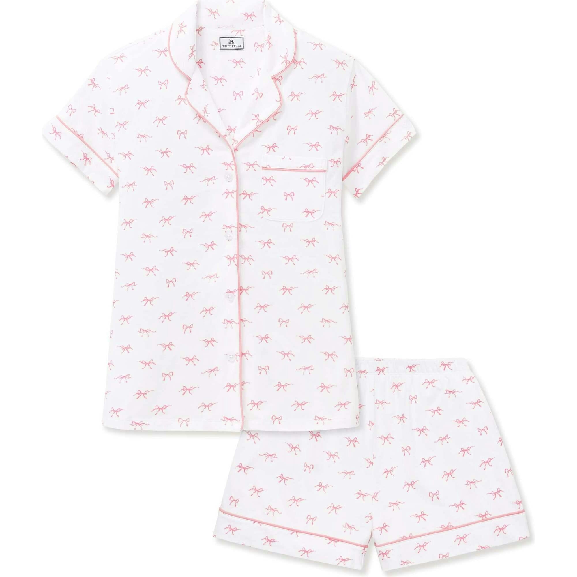 Women's Pima Short Sleeve Short Set in Blushing Bows