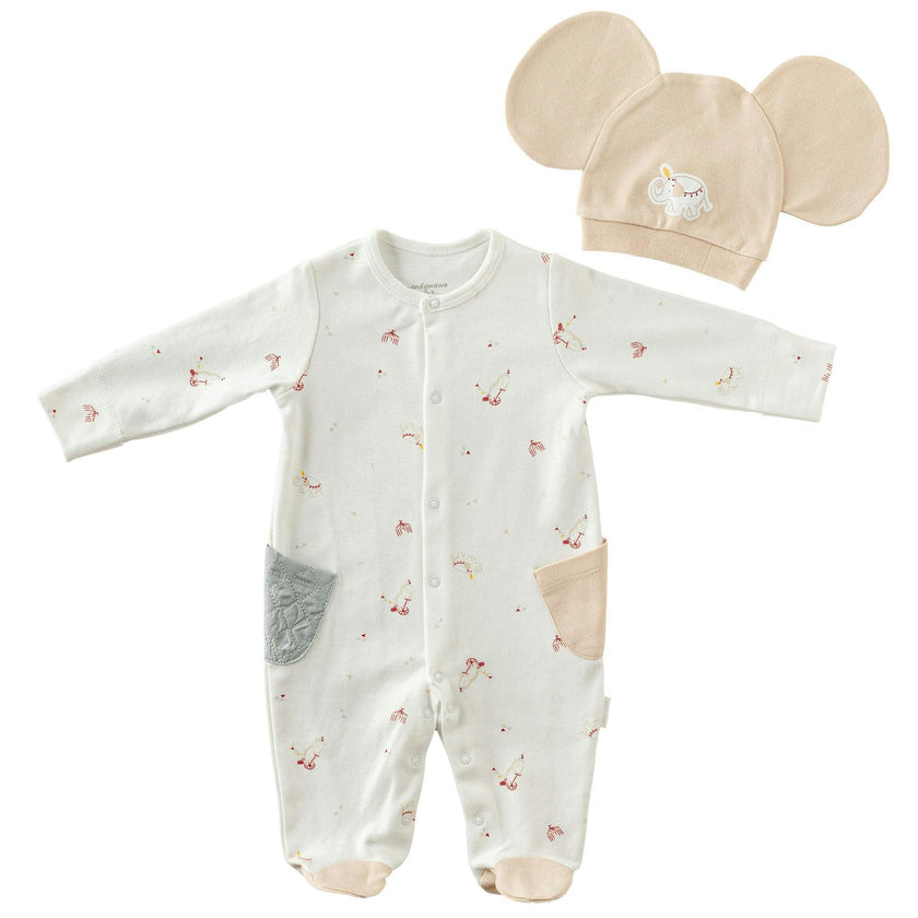 White Circus Party Print Babygrow & Hat