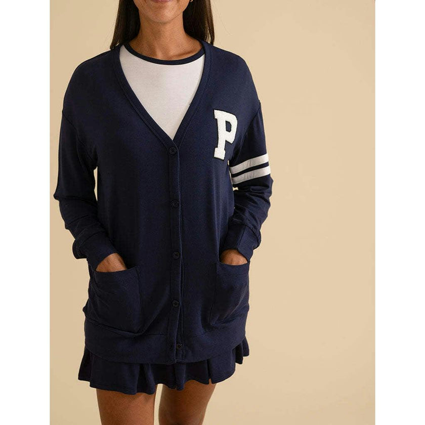 Varsity Navy Women's French Terry Varsity Cardigan