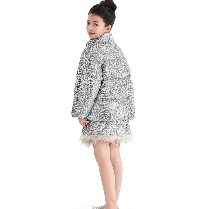 Gray Glitter Puffer Jacket