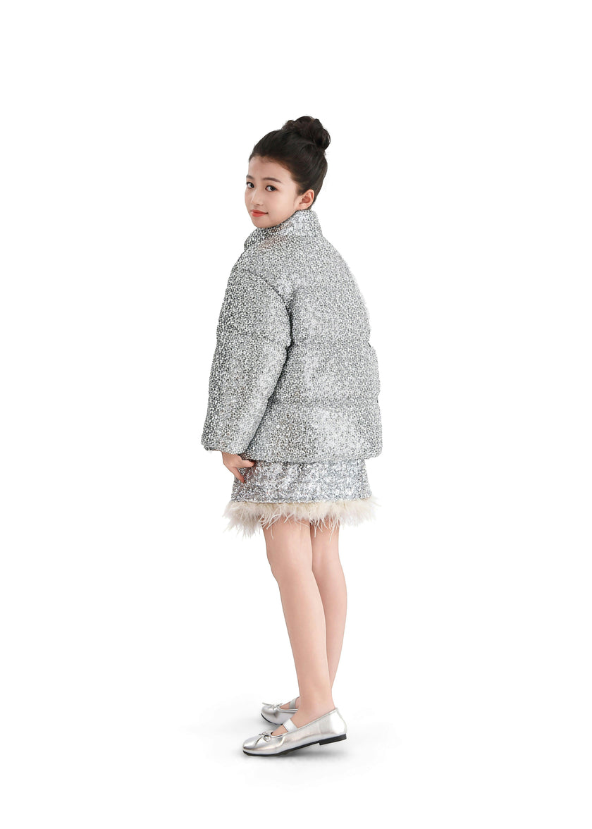 Gray Glitter Puffer Jacket