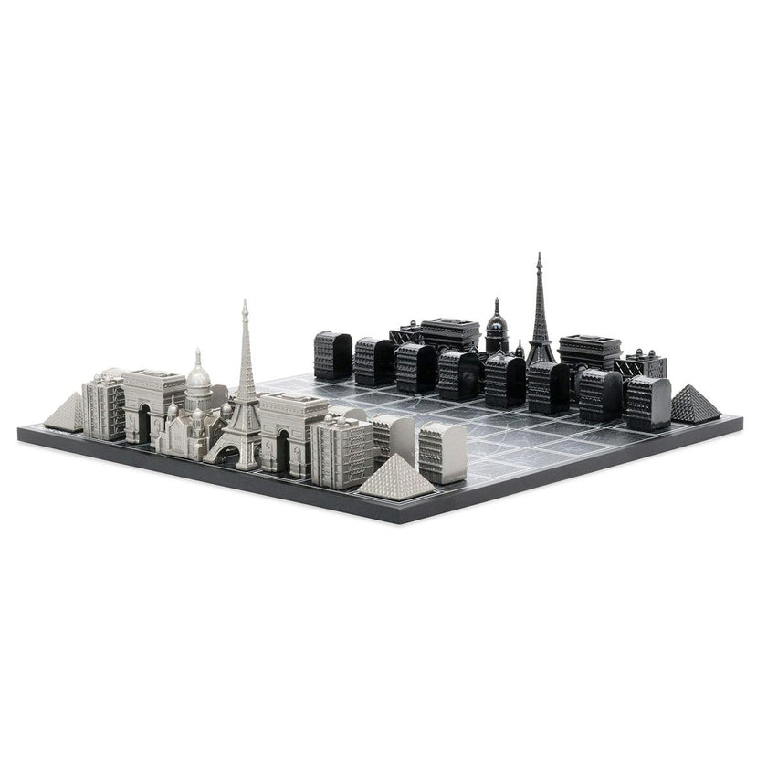 Chess Set Stainless Steel PARIS with Paris Map Board