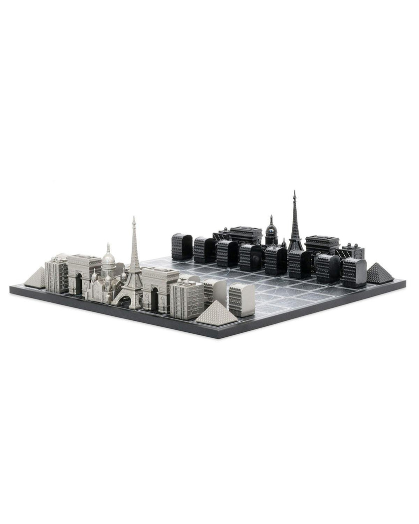 Chess Set Stainless Steel PARIS with Paris Map Board