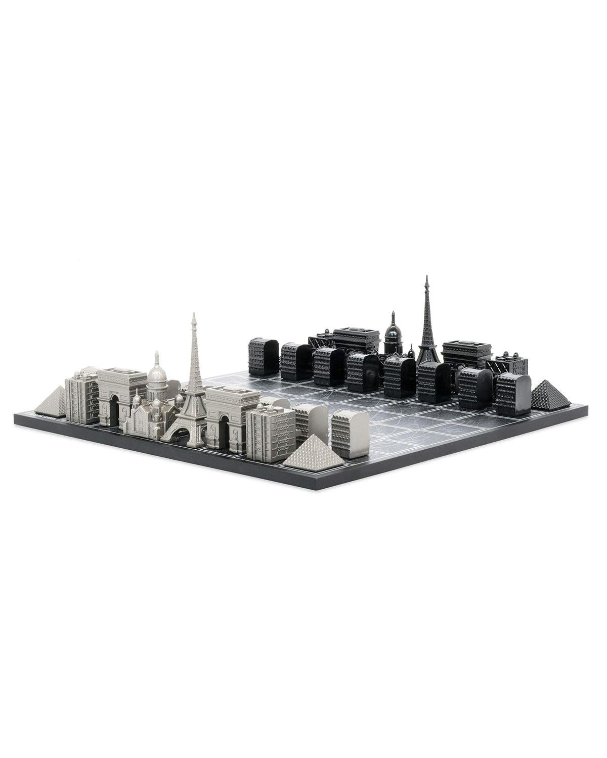 Chess Set Stainless Steel PARIS with Paris Map Board
