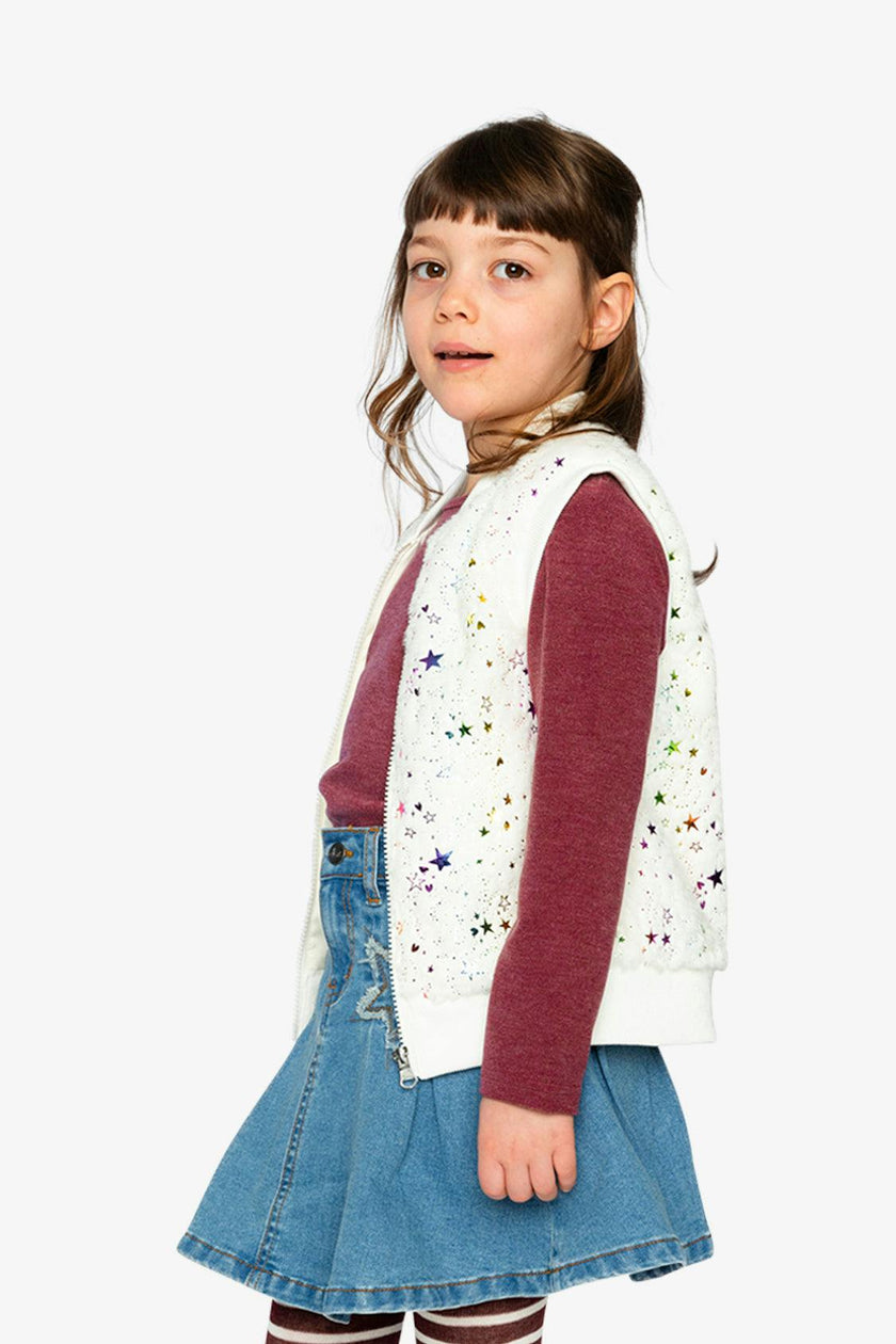 Faux Fur Sleeveless Vest Multicolored Star