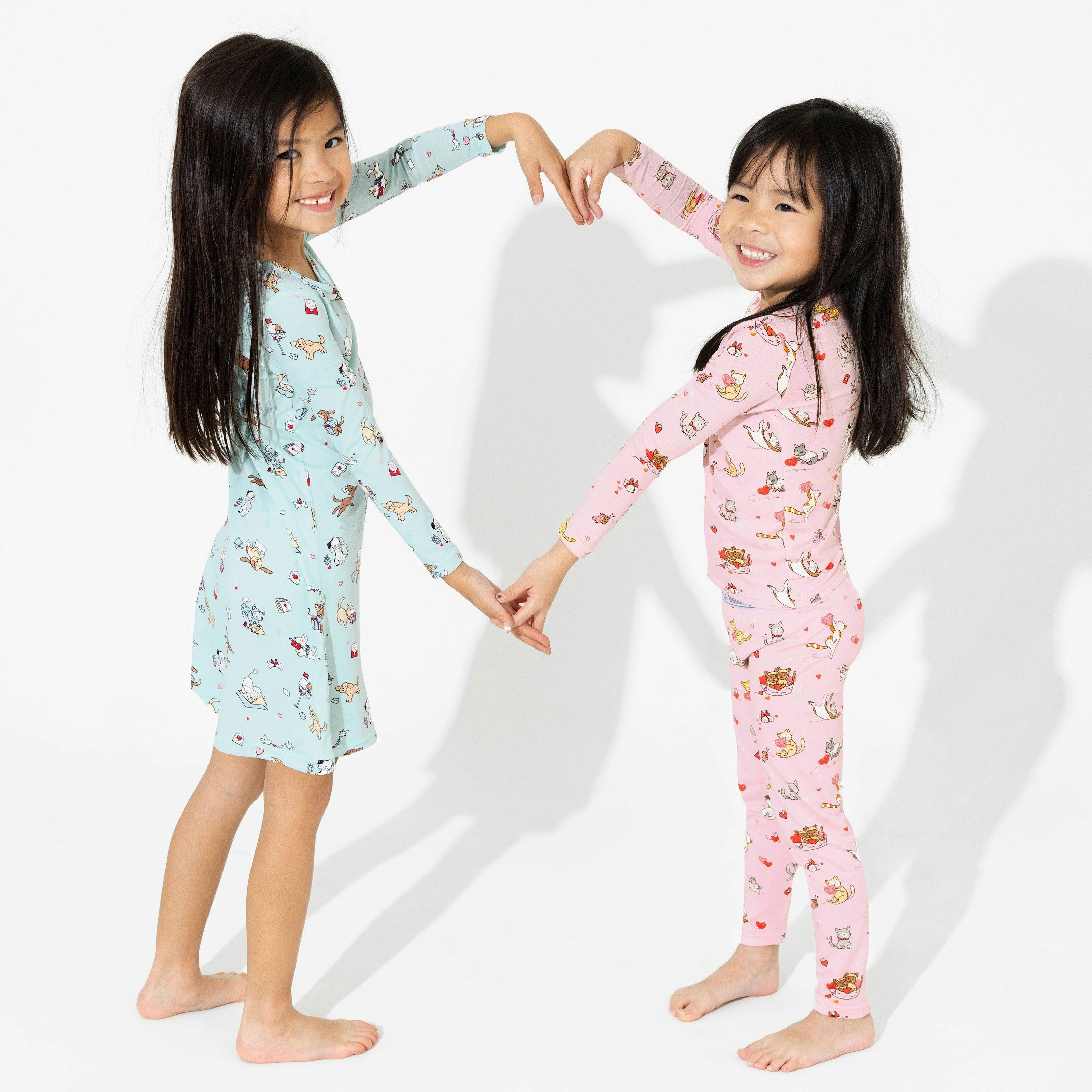 Valentines Pups Bamboo Girls' Long Sleeve Dress