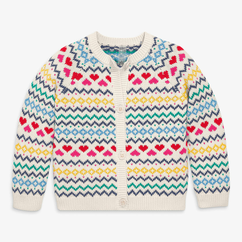 Kids cardigan in fair isle hearts