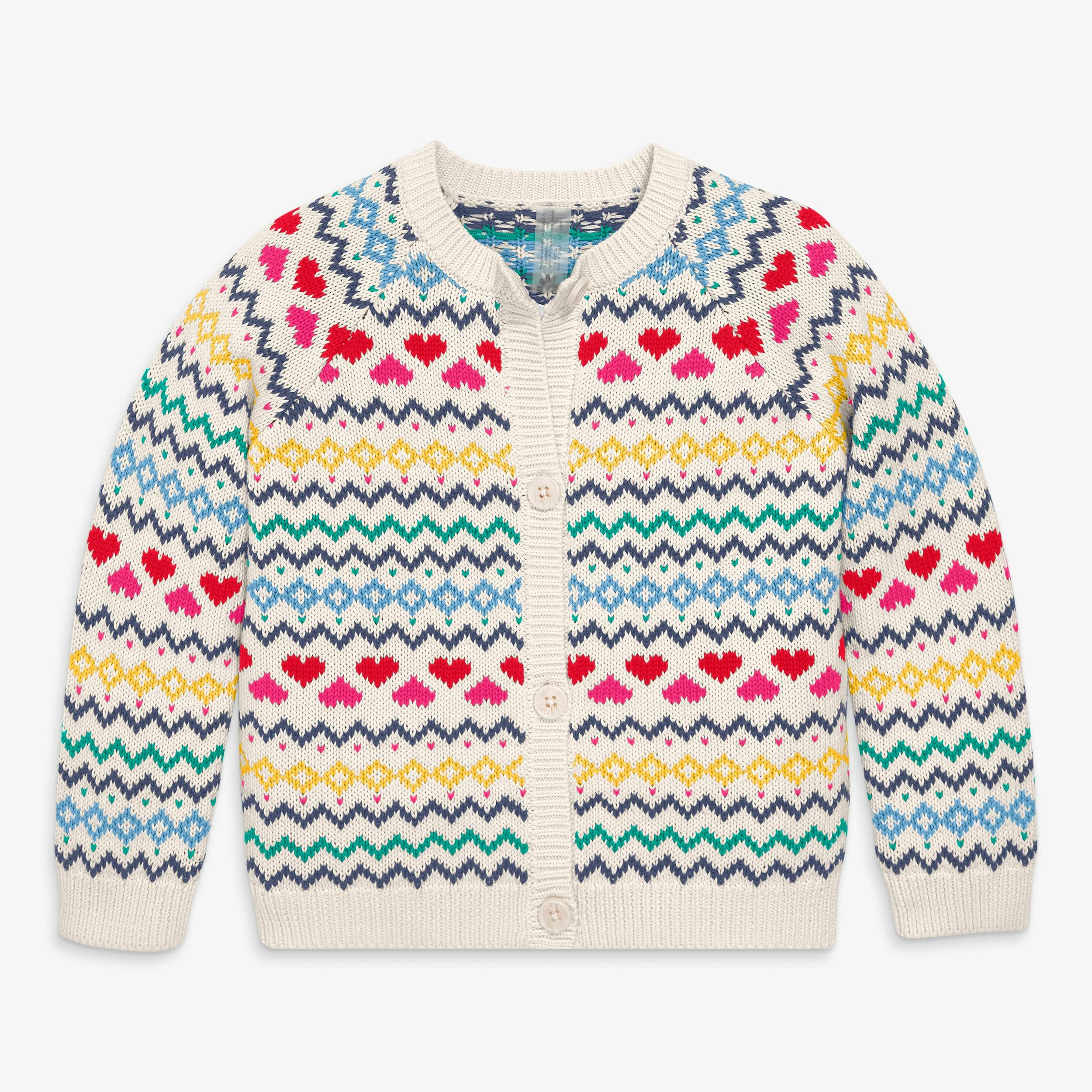 Kids cardigan in fair isle hearts