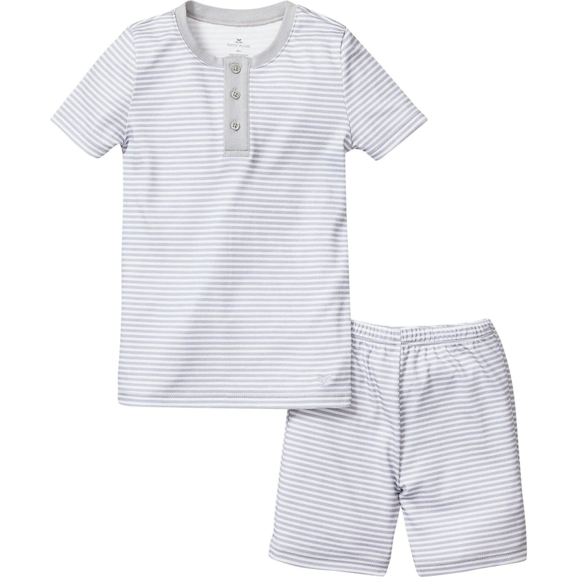 Kid's Pima Snug Fit Pajama Short Set in Blue Stripes