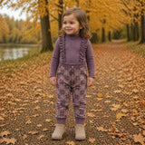 Ruffle Plaid Cross Ruffle Strap Ribbed Waist & Cuff Pant Overalls