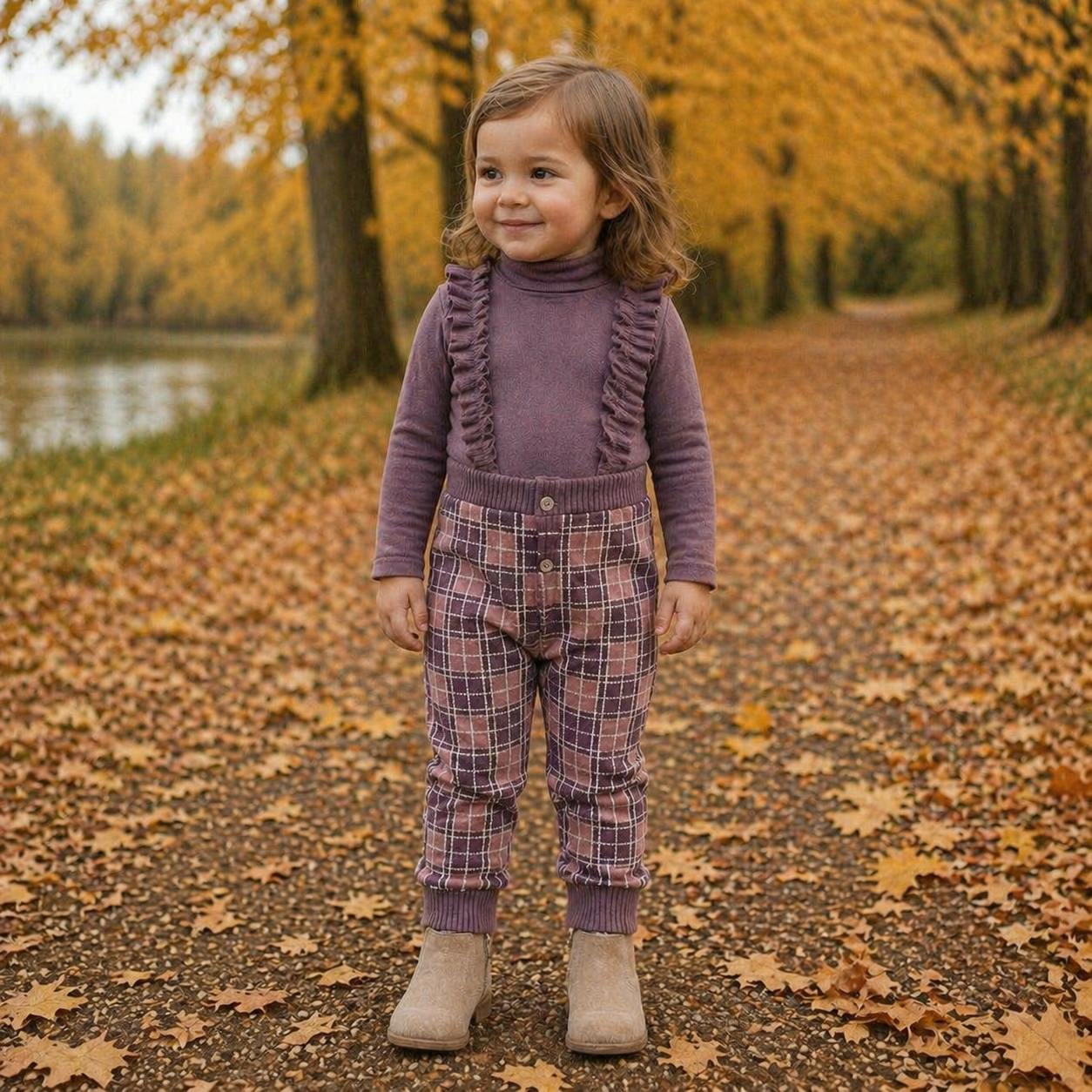 Ruffle Plaid Cross Ruffle Strap Ribbed Waist & Cuff Pant Overalls